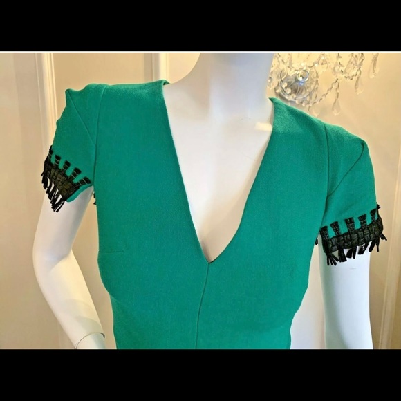 ROLAND MOURET Emerald-green Crêpe Dress US SIZE 2 - Picture 7 of 12